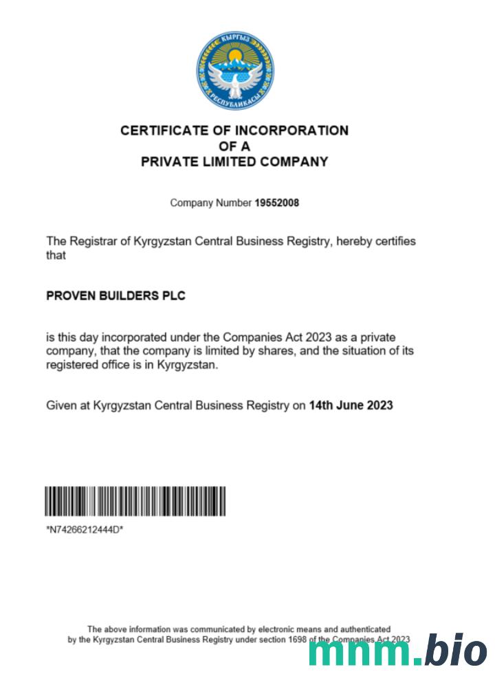 Kirgistan business registration vcertyfikat Word i szablon PDF